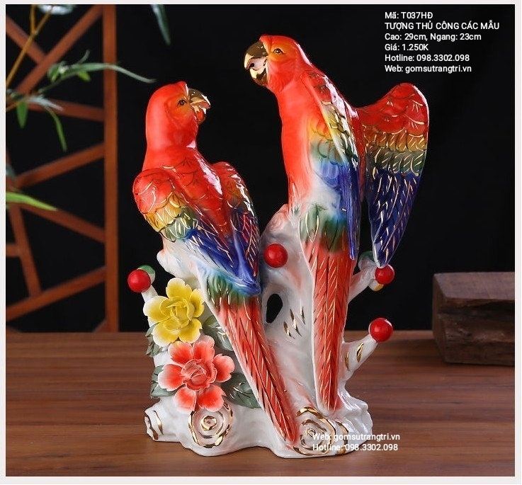 tượng sứ, tượng các con vật, tượng vẹt, tượng cá, tượng chim công, tượng trang trí nhà